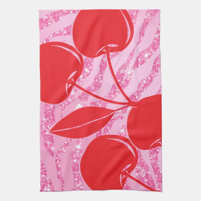 Linge De Cuisine Parties scintillant rouge rose Zebra Cherries (Vertical)