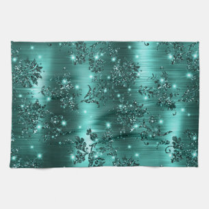 Linge De Cuisine Parties scintillant Turquoise et floral Foil