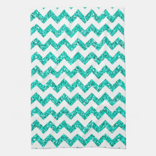 Linge De Cuisine Parties scintillant Turquoise moderne Chevron Cuis