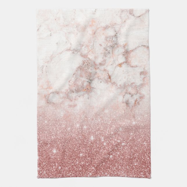 Linge De Cuisine Parties scintillantes roses Ombre de marbre blanc (Vertical)