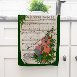 Linge De Cuisine Partition de Noël Vintage Musique avec Violon Fest