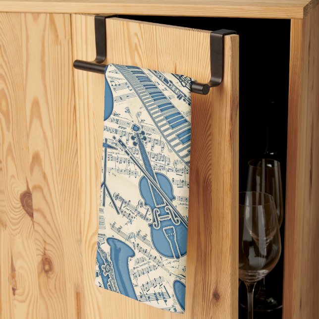 Linge De Cuisine Partition Musique et instruments Blue/Ivory ID481 (Pliage en tiers)