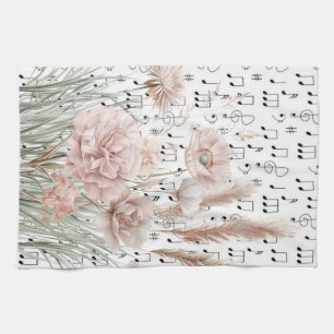 Linge De Cuisine Partition vintage avec Fleurs sauvages roses