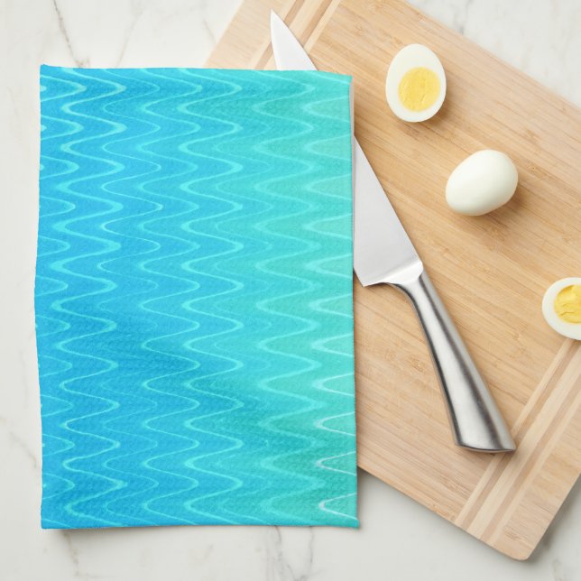 Linge De Cuisine Pastel Abstrait Art Turquoise Turquoise Bleu Vert (Quart Plié)
