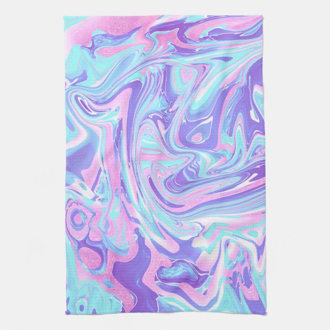 Linge De Cuisine Pastel Blue & Purple Marble Texture liquide (Vertical)