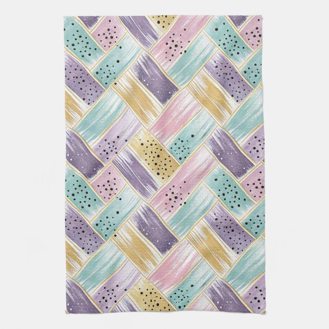 Linge De Cuisine Pastel Brushstroke & Gold Crisscross Abstrait (Vertical)