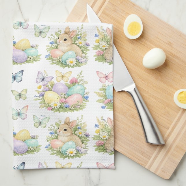 Linge De Cuisine Pastel Easter Eggs & Bunnies Flowers & Butterflies (Quart Plié)