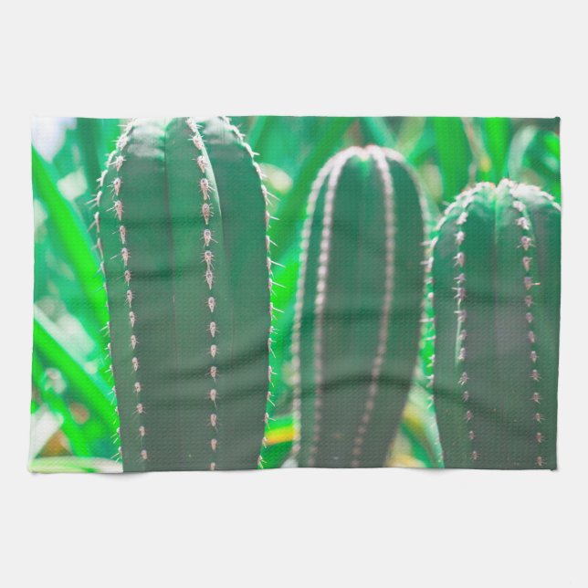Linge De Cuisine Pastel Green Cactus plante feuilles (Horizontal)