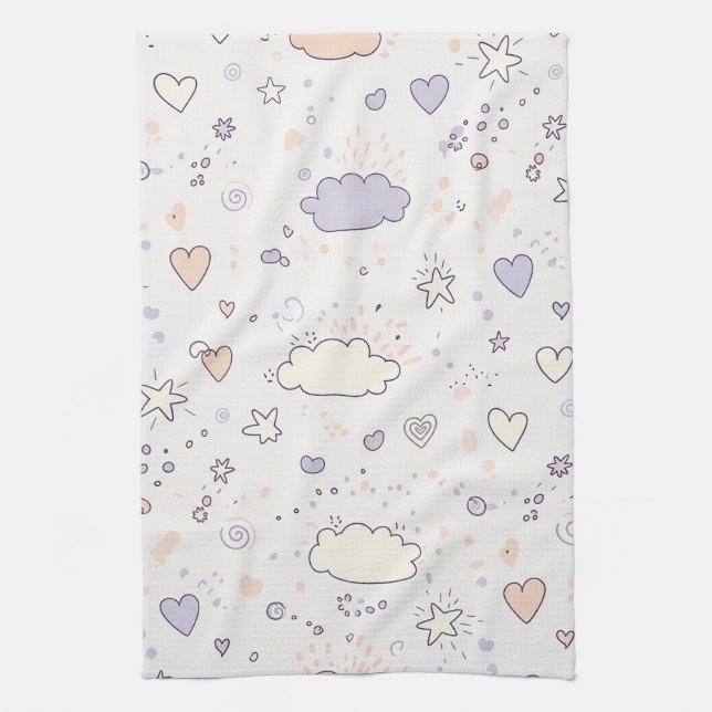 Linge De Cuisine Pastel Hearts & Clouds Watercolor Dream (7) (Vertical)