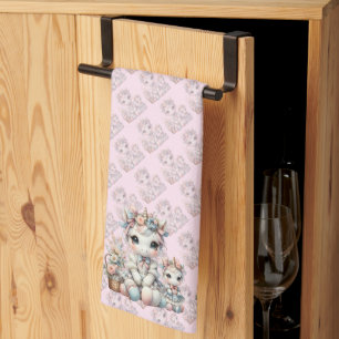 Linge De Cuisine Pastel Kawaii Licorne Duo Mère Fille Rose
