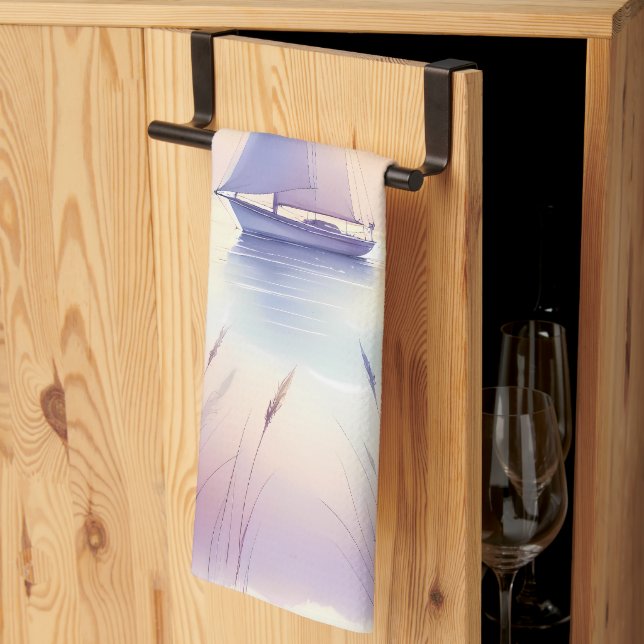 Linge De Cuisine Pastel Sailboat Coastal Dreamscape (Pliage en tiers)