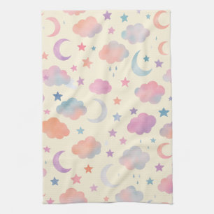 Linge De Cuisine Pastel Sky Dreams - Motif Lune, Etoiles & Nuages