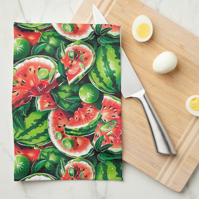 Linge De Cuisine pastèques, chaux, feuilles de pastèque, petite cha (Quart Plié)