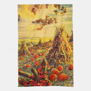 Linge De Cuisine Patch de Citrouille Halloween vintage avec Haystac