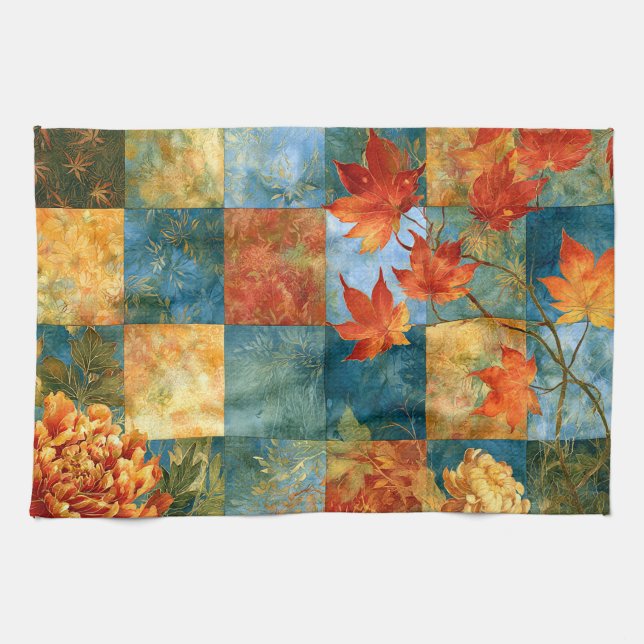 Linge De Cuisine Patchwork botanique de feuille d'érable d'automne  (Horizontal)