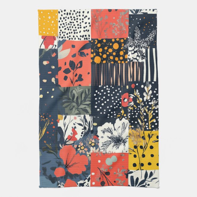 Linge De Cuisine Patchwork botanique éclectique audacieux à pois (Vertical)