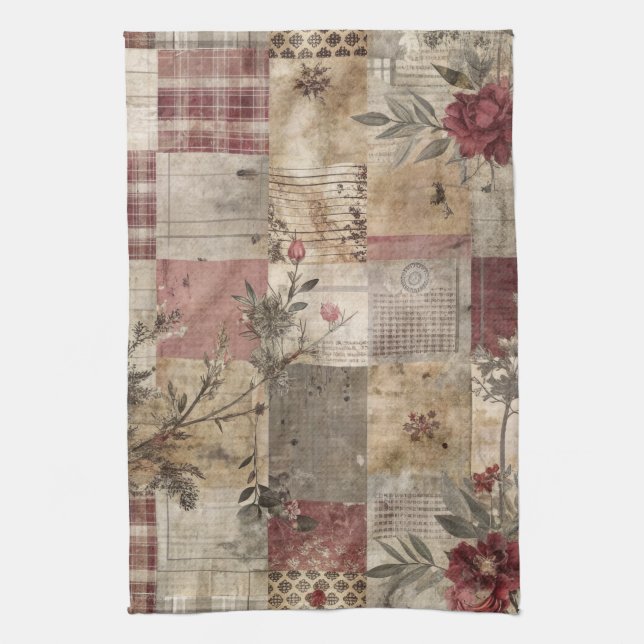 Linge De Cuisine Patchwork Botanique Rustique Vintage (Vertical)