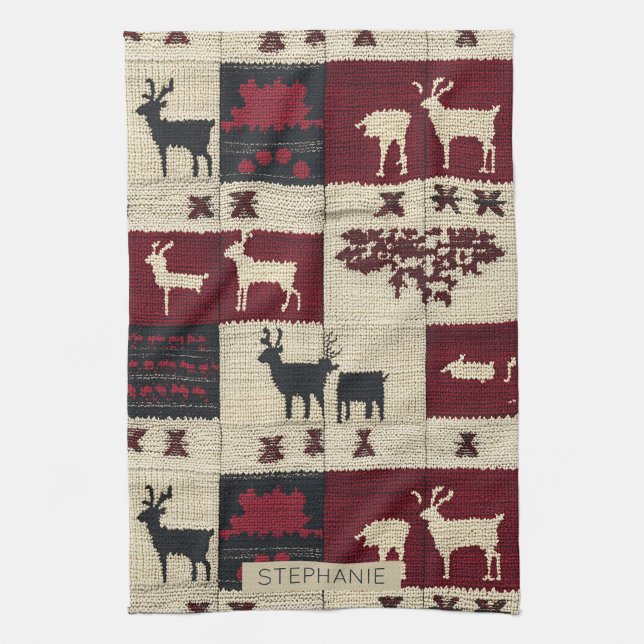 Linge De Cuisine Patchwork croisé rustique | Folk Holiday Motif (Vertical)