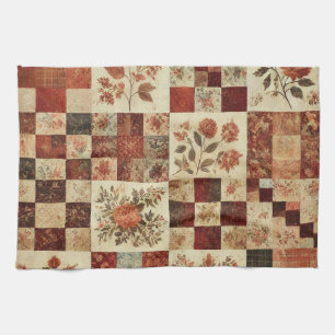 Linge De Cuisine Patchwork en terre cuite et courtepointe Rustique 