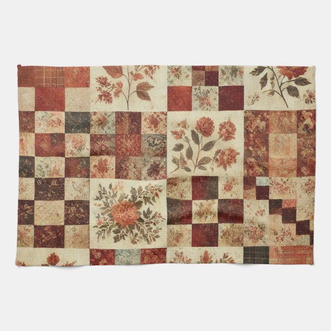 Linge De Cuisine Patchwork en terre cuite et courtepointe Rustique  (Horizontal)