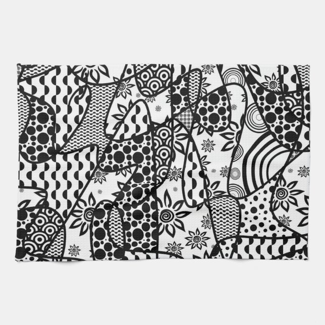 Linge De Cuisine Patchwork noir et blanc 03 de motif (Horizontal)