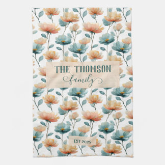 Linge De Cuisine Patrimoine familial floral aquarelle vintage