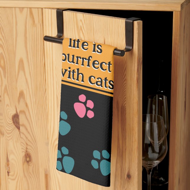 Linge De Cuisine Patte de chat noir drôle mignonne  (Pliage en tiers)