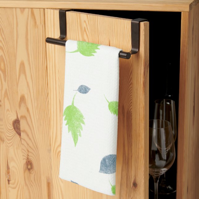 Linge De Cuisine Pattern Blue & Green Leaves (Pliage en tiers)