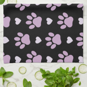 Linge De Cuisine Pattern of paws, Dog paws, Lilac paws, Hearts