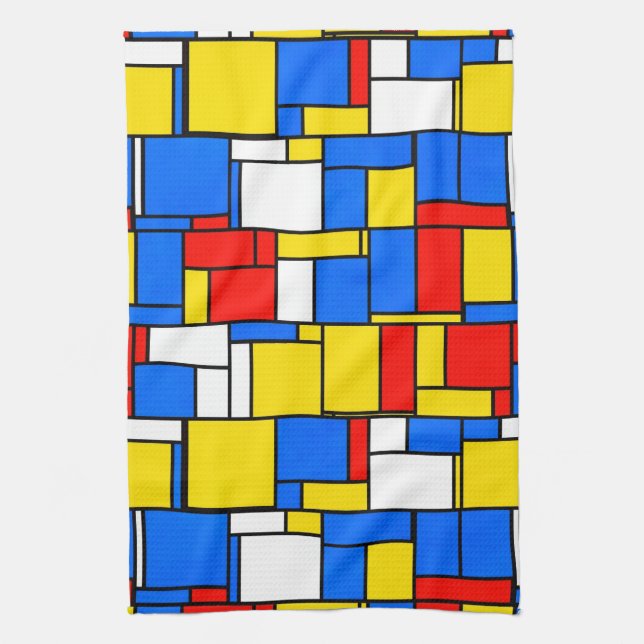 Linge De Cuisine Patters de Mondrian Inspecred Style Red Blue Yello (Vertical)