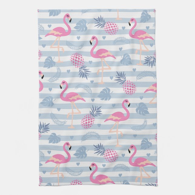 Linge De Cuisine Patters de Whimsical Flamingo et Pineapple (Vertical)