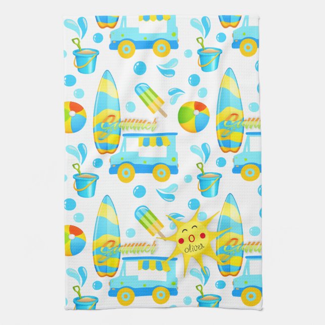 Linge De Cuisine Patters monogrammed colorful Summer and Beach Fun (Vertical)