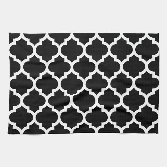 Linge De Cuisine Patters noirs White Moroccan Quatrefoil #5 (Horizontal)