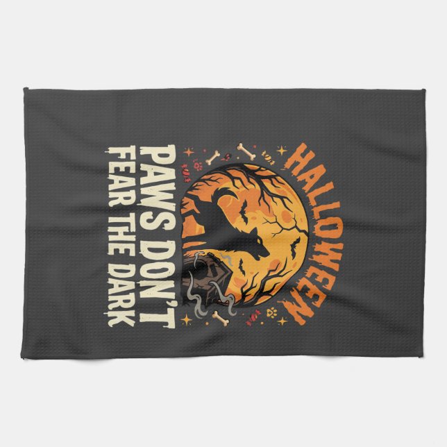 Linge De Cuisine Pattes de lune de chien d'Halloween (Horizontal)