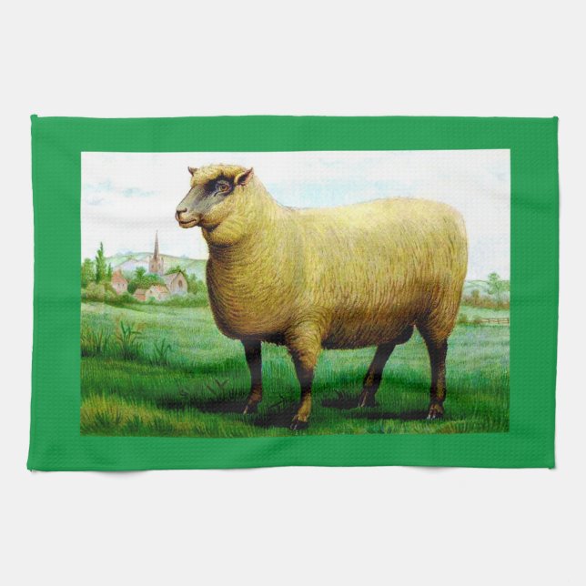 Linge De Cuisine pâturage vintage d'herbe verte mouton (Horizontal)