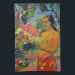 Linge De Cuisine Paul Gauguin - Une femme tenant un fruit<br><div class="desc">Femme tenant un fruit / Où vas-tu ? / Eu Haere Ia Oe - Paul Gauguin,  Huile sur toile,  1893</div>