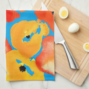 Linge De Cuisine Pavot rouge et orange