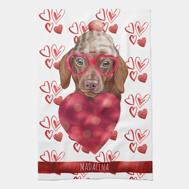 Linge De Cuisine Paws Amoureux des chiens Valentine Cadeau Brown Da (Vertical)