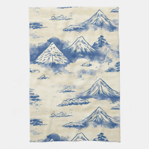 Linge De Cuisine Paysage à l'aquarelle de montagne alpine bleu ciel