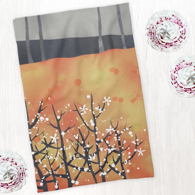 Linge De Cuisine Paysage Abstrait moderne brûlé orange (Modern burnt orange abstract landscape art kitchen tea towel)