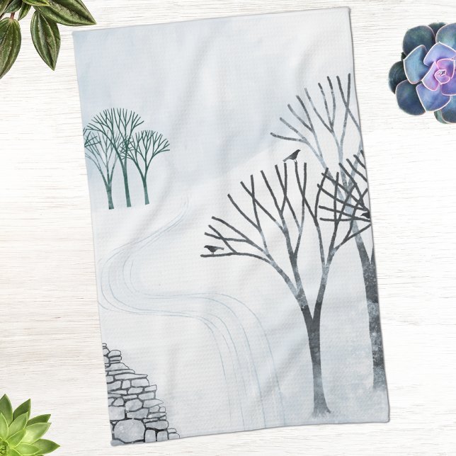 Linge De Cuisine Paysage artistique de neige hivernale (Winter landscape art kitchen tea towel)