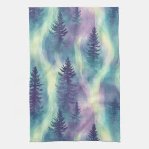 Linge De Cuisine Paysage auroral motif forestier