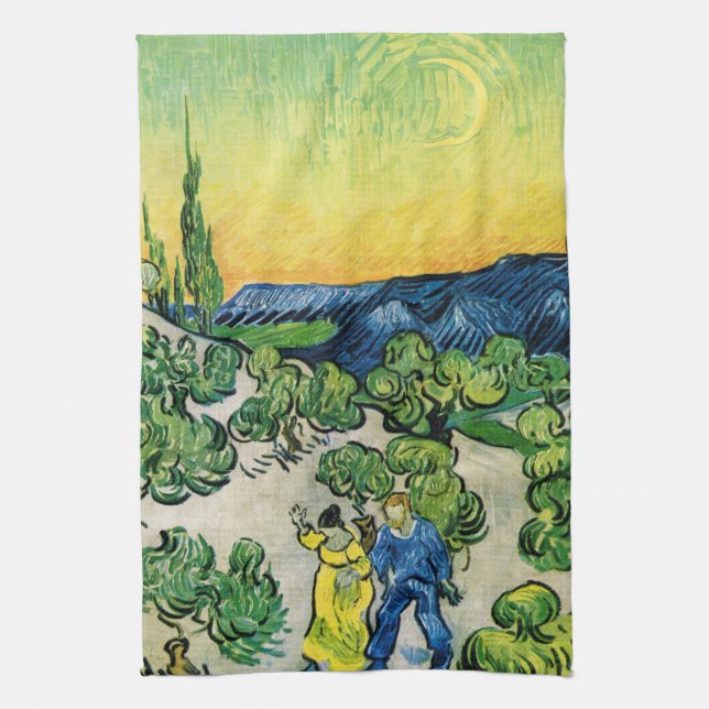 Linge De Cuisine Paysage avec couple Marche par Vincent van Gogh (Vertical)