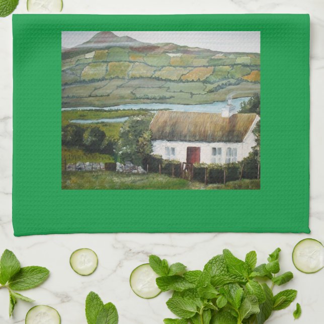 Linge De Cuisine Paysage de chaumière irlandaise (Plié)