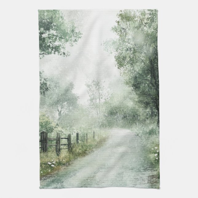 Linge De Cuisine Paysage de chemin forestier brumeux (1) (Vertical)