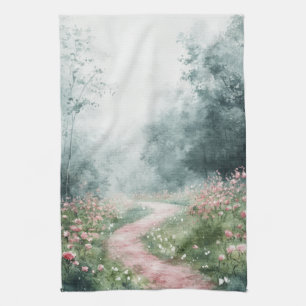 Linge De Cuisine Paysage de chemin forestier dans un pays brumeux (