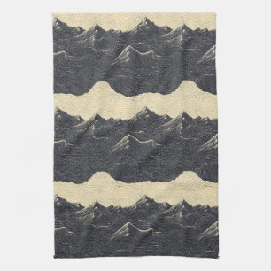 Linge De Cuisine Paysage de montagnes aux nuages vintage (6)