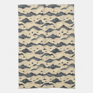Linge De Cuisine Paysage de montagnes aux nuages vintage (8)