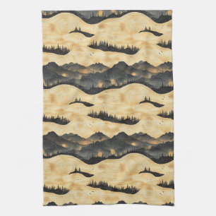 Linge De Cuisine Paysage de montagnes vintage avec nuages (1)
