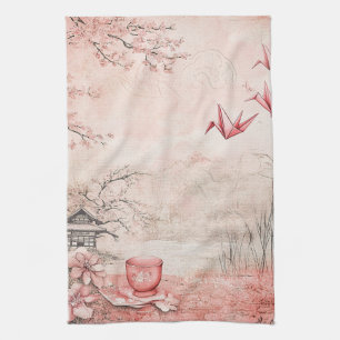 Linge De Cuisine Paysage de sérénité de fleurs de cerisier rose (1)